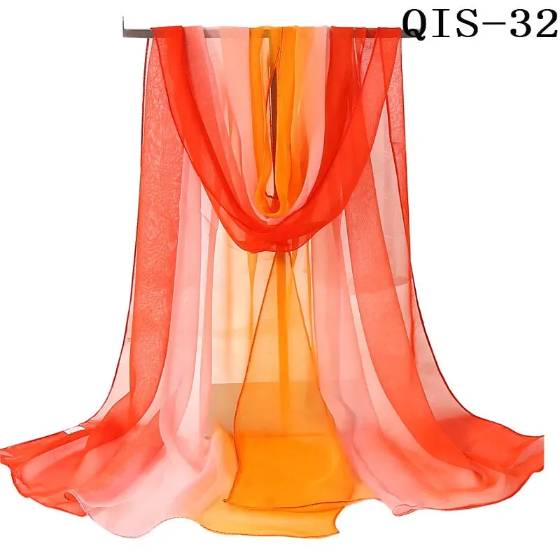 Women Foulard Gradient Solid Color Chiffon Georgette Scarf Bandana Elegant Long Shawl for Summer Sun Protection