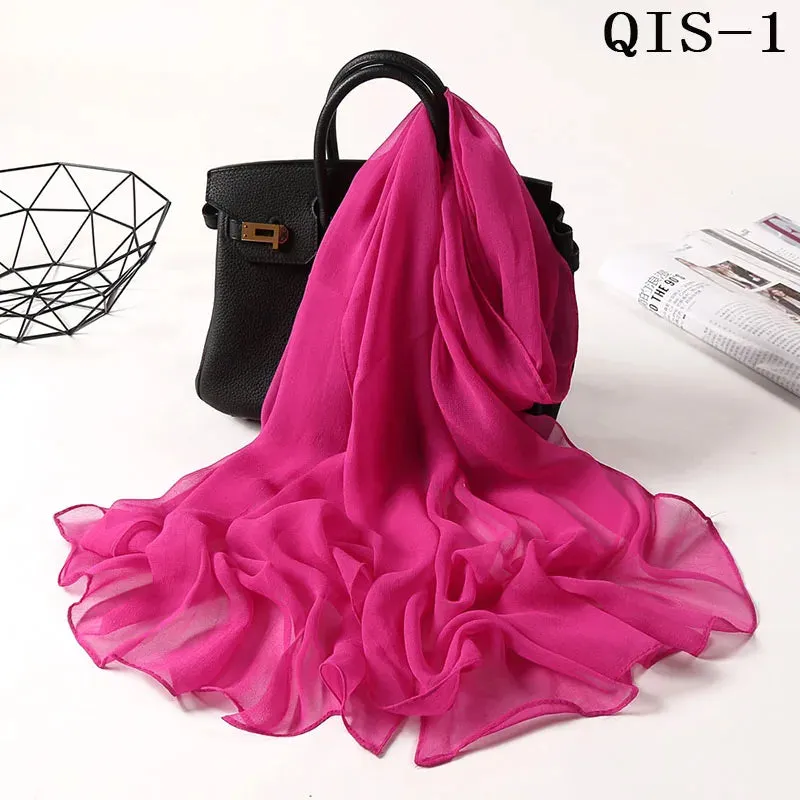 Women Foulard Gradient Solid Color Chiffon Georgette Scarf Bandana Elegant Long Shawl for Summer Sun Protection