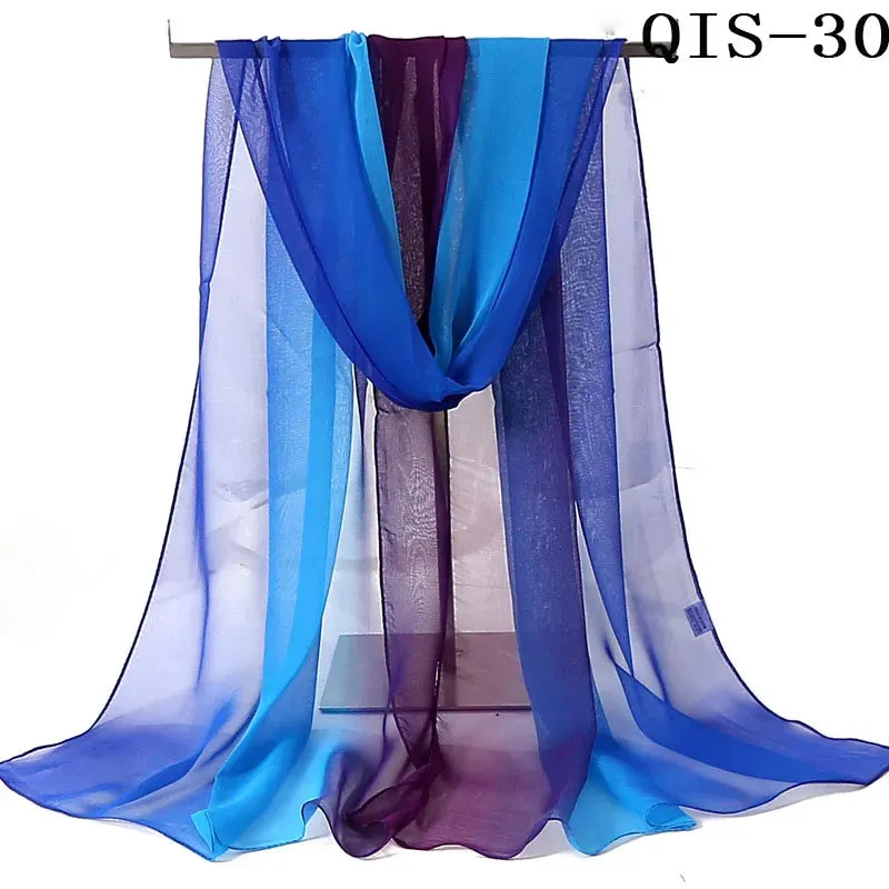 Women Foulard Gradient Solid Color Chiffon Georgette Scarf Bandana Elegant Long Shawl for Summer Sun Protection