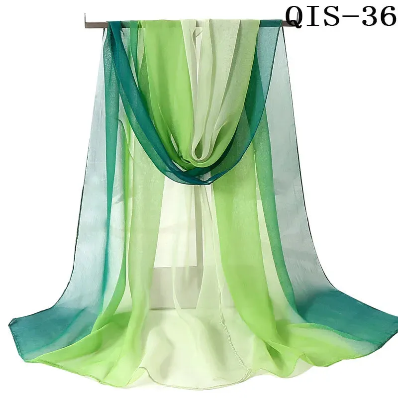 Women Foulard Gradient Solid Color Chiffon Georgette Scarf Bandana Elegant Long Shawl for Summer Sun Protection