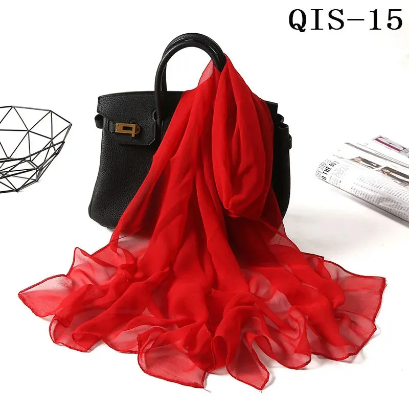 Women Foulard Gradient Solid Color Chiffon Georgette Scarf Bandana Elegant Long Shawl for Summer Sun Protection