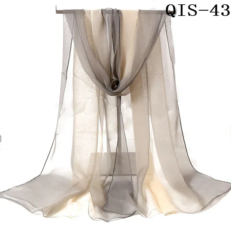 Women Foulard Gradient Solid Color Chiffon Georgette Scarf Bandana Elegant Long Shawl for Summer Sun Protection