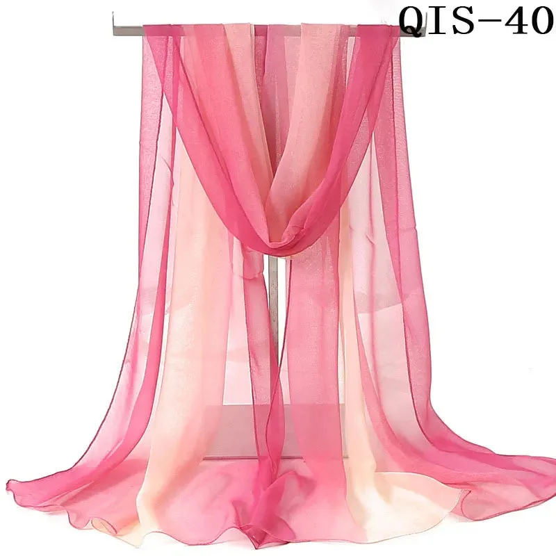 Women Foulard Gradient Solid Color Chiffon Georgette Scarf Bandana Elegant Long Shawl for Summer Sun Protection