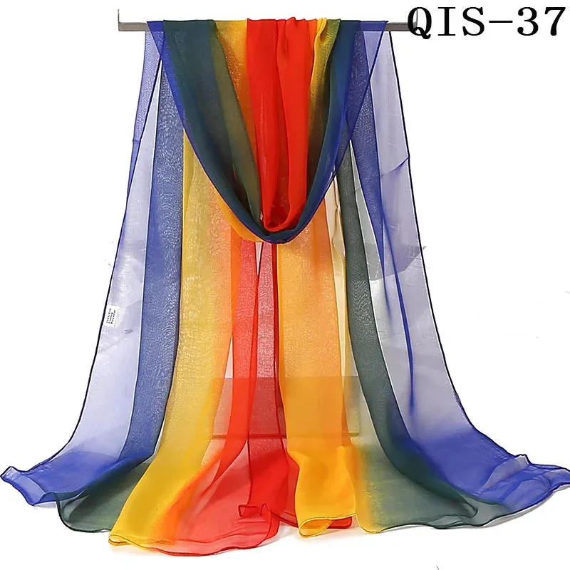 Women Foulard Gradient Solid Color Chiffon Georgette Scarf Bandana Elegant Long Shawl for Summer Sun Protection