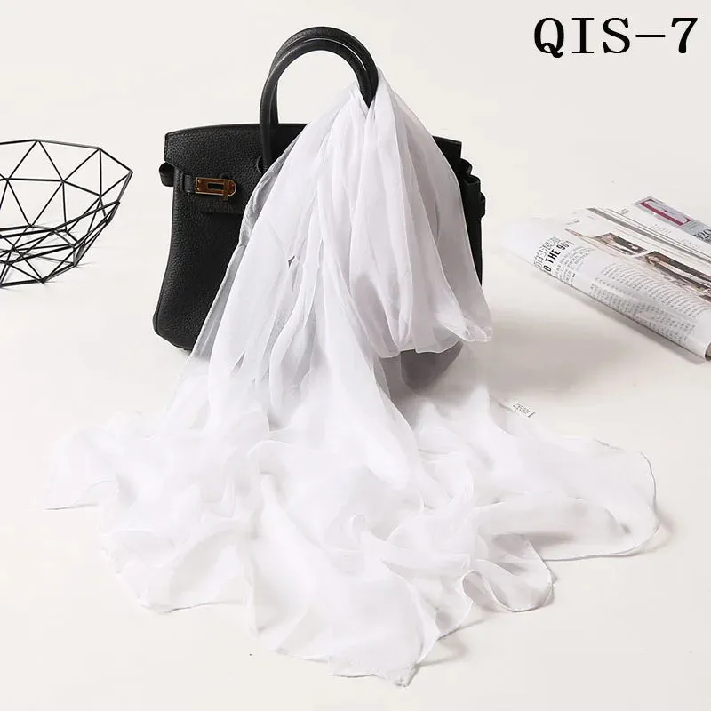 Women Foulard Gradient Solid Color Chiffon Georgette Scarf Bandana Elegant Long Shawl for Summer Sun Protection