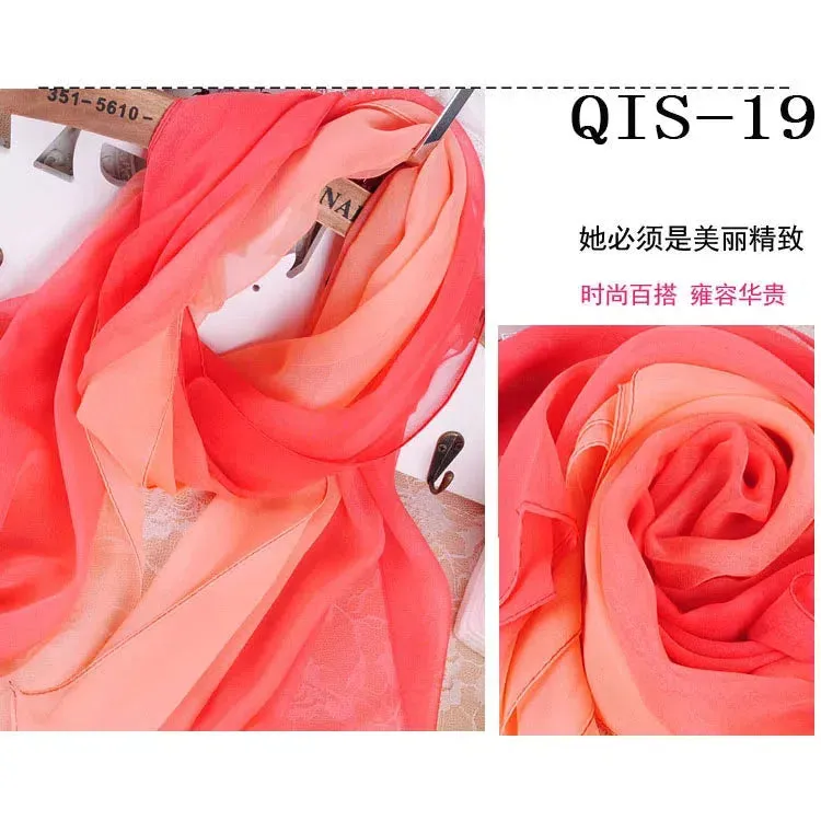 Women Foulard Gradient Solid Color Chiffon Georgette Scarf Bandana Elegant Long Shawl for Summer Sun Protection