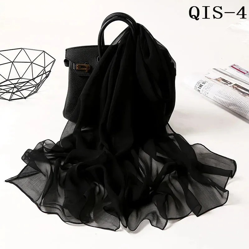 Women Foulard Gradient Solid Color Chiffon Georgette Scarf Bandana Elegant Long Shawl for Summer Sun Protection