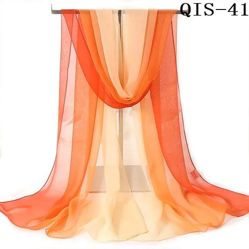 Women Foulard Gradient Solid Color Chiffon Georgette Scarf Bandana Elegant Long Shawl for Summer Sun Protection