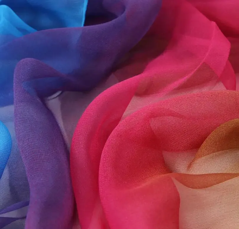 Women Foulard Gradient Solid Color Chiffon Georgette Scarf Bandana Elegant Long Shawl for Summer Sun Protection