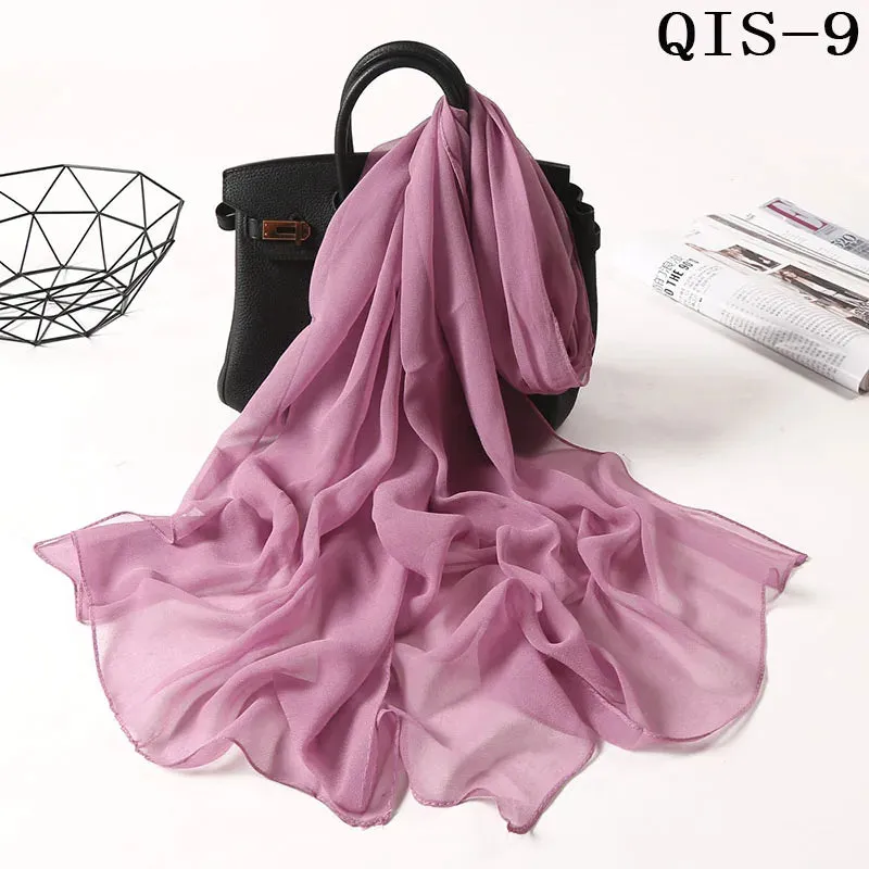 Women Foulard Gradient Solid Color Chiffon Georgette Scarf Bandana Elegant Long Shawl for Summer Sun Protection