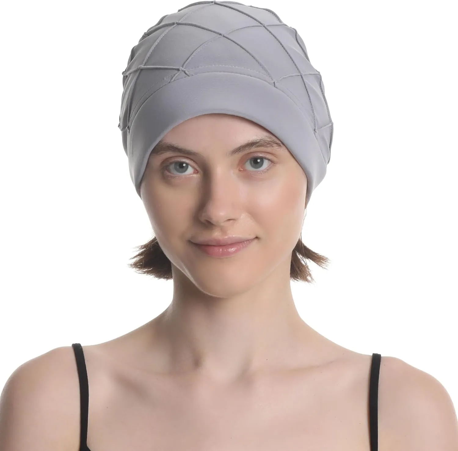 Women's Check-Pattern Practical Hat for Chemo, Hair Loss, Alopecia, with Pretty Chiffon Flower Detail