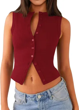 Womens Going Out Tops Summer Spring Ribbed Tank Sexy Crop Cute Y2K Button Down T Shirts Fashion Clothes 2025