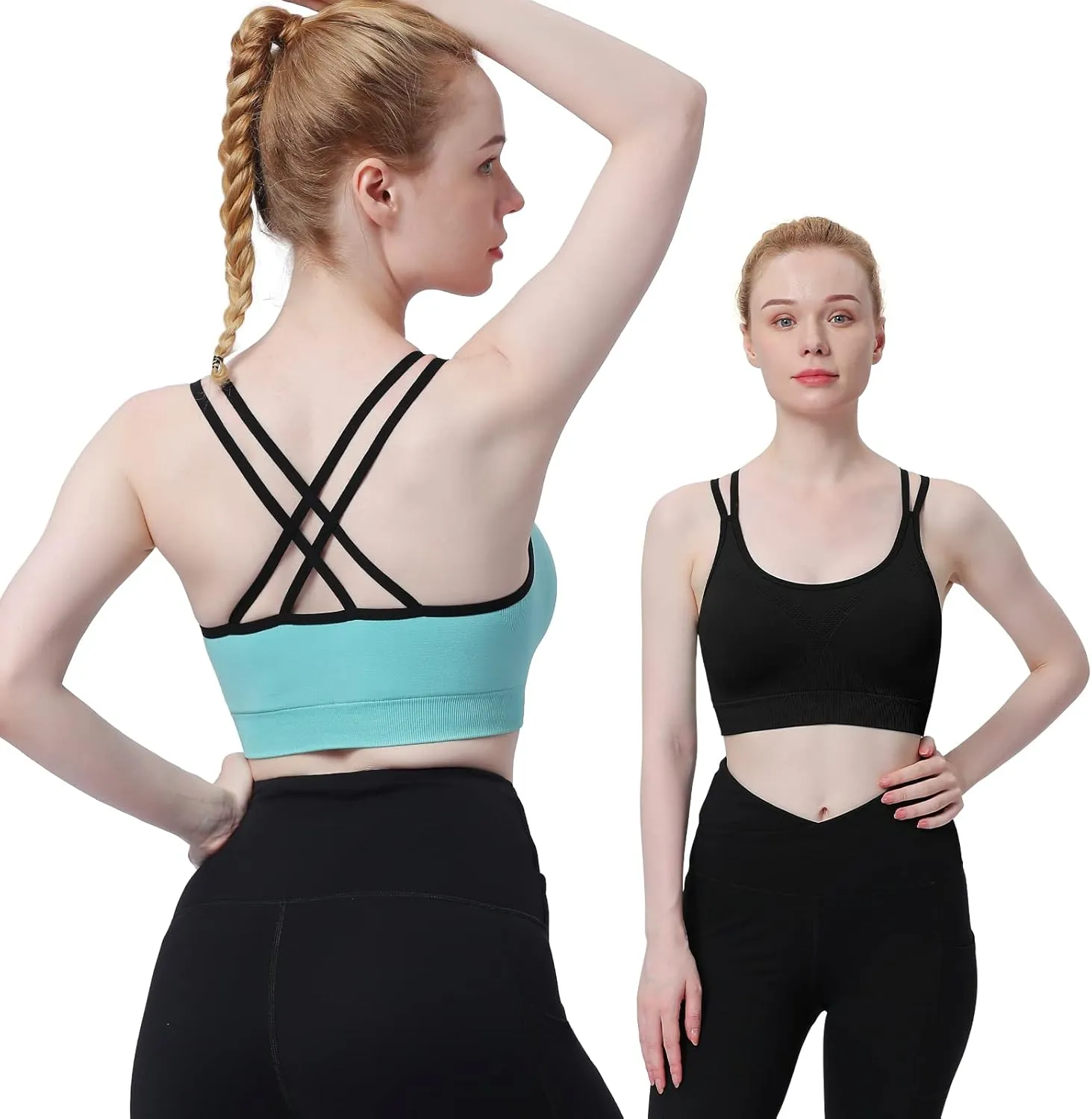 WOYYHO Cross Back Sports Bra for Women Padded Strappy Yoga Bra Medium Support Workout Bra for Athletic Gym Fitness 3 Pack